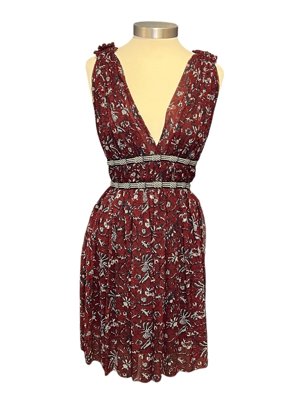 Isabel Marant Printed Pleated Silk Empire Mini Dress